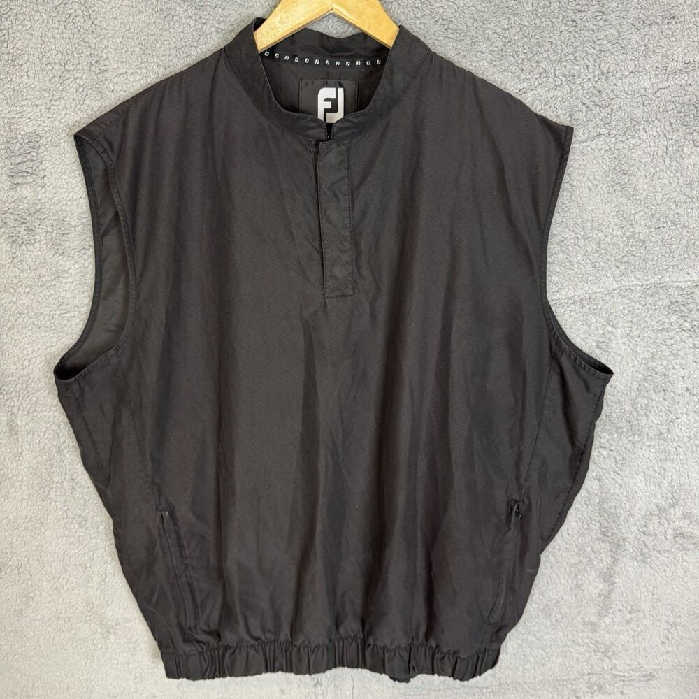 Footjoy Vest Men’s Large‎ Black Windbreaker 1/4 Snap Button Sleeveless